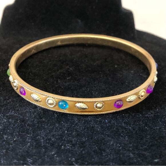 Two Multicolored Rhinestone Gold Stones Bangle Bracelets - Picture 8 of 16